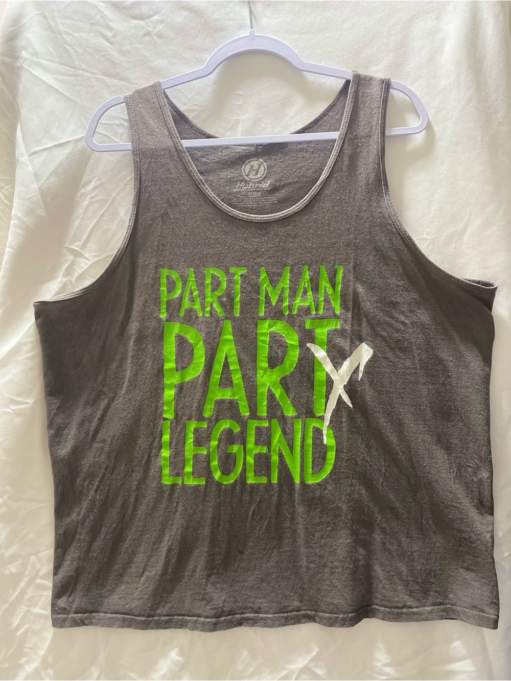Hybrid & Company Gray tank top XL men  with green slogan Cotton #summer